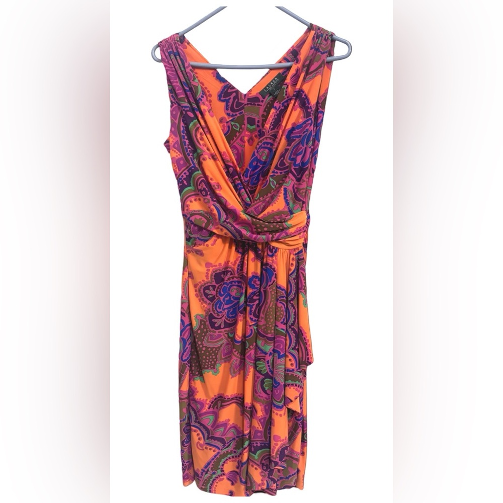Lauren Ralph Lauren Vibrant Orange and Purple Women's Wrap Dress